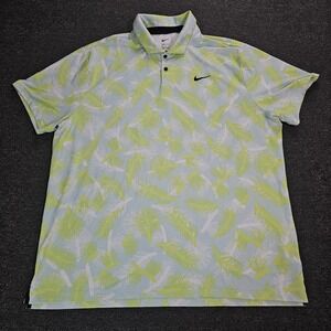 Nike Golf Polo Mens XXL Blue Lime Green Dri-FIT Pine Print Short Sleeve Shirt